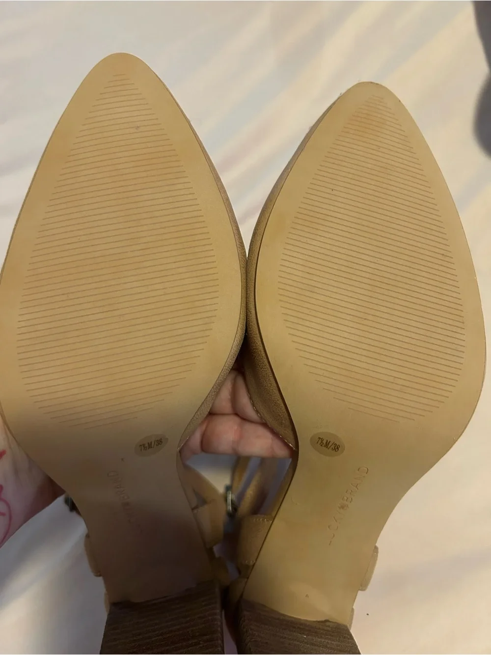 Lucky Brand Beige Pointed Toe Ankle Strap Block Heels
